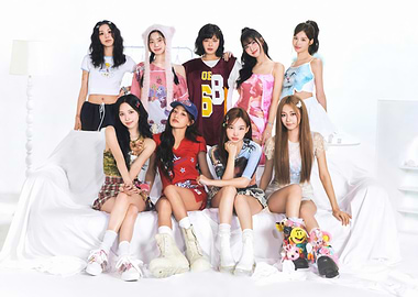 twice Posing on a White Couch
