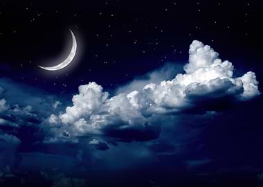 Crescent Moon in a Starry Night Sky