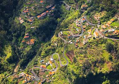 Winding Road Through Mountain Village