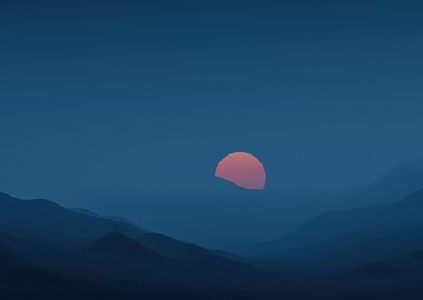 Sunset over misty mountains