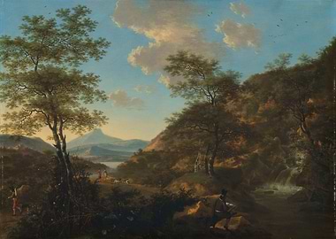 Pastoral Landscape with Figures and Waterfall