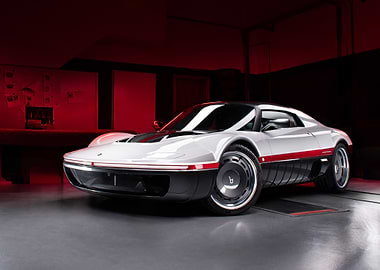 Retro-futuristic sports car in a studio