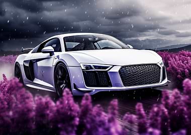 White Audi R8 in a Purple Field