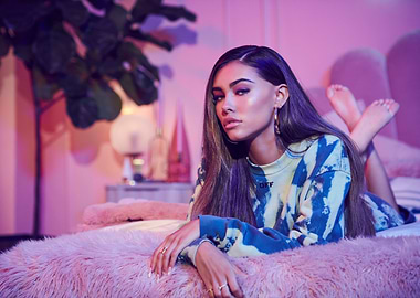 Madison Beer on a Pink Bed