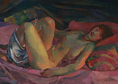 Nude Woman Reclining on Pillows