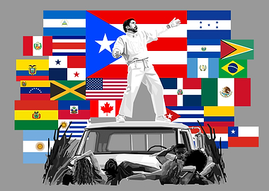Man on Truck with Flags