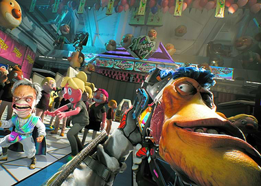 Cartoon characters at a convention high on life 2