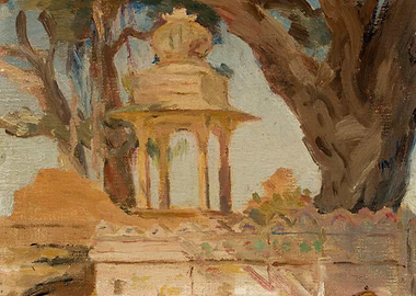 Impressionistic Painting of an Asian Pavilion