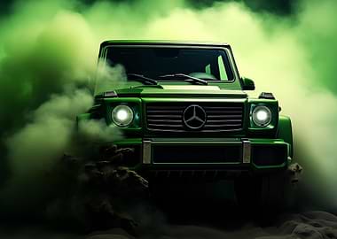 Green Mercedes in Smoke