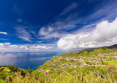 Coastal Town on a Green Hillside, Portugal island