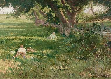 People relaxing in a sunlit meadow