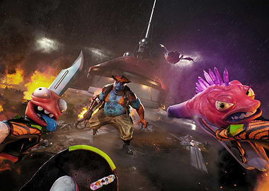Cartoonish characters in a chaotic battle high on life 2
