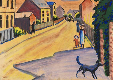 Street Scene with Figures and Dog