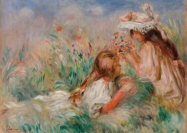 Two girls in a field of flowers