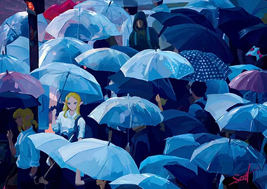 Anime Characters in the Rain