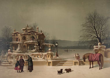 Winter Scene with Mansion and Figures