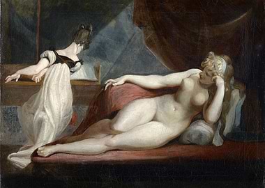 Nude reclining with attendant