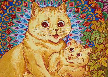 Two Orange Cats with Psychedelic Background