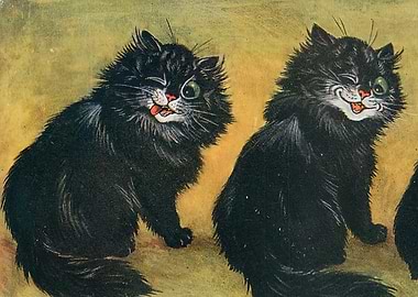 Three Black Cats with Green Eyes