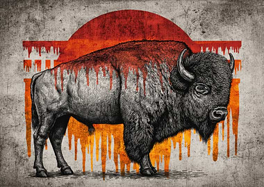 Bison with Dripping Paint