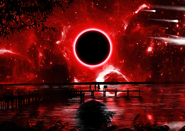 Red Eclipse Over Water
