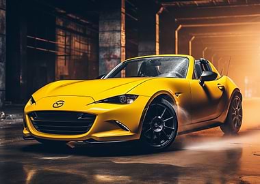 Yellow Mazda MX-5 in garage