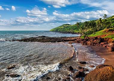 Tropical Beach with Rocky Shoreline