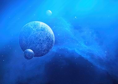 Blue Planets in Nebula