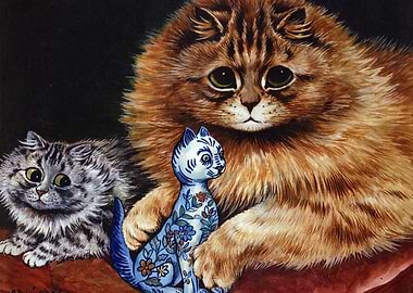 Three Cats and a Ceramic Figurine