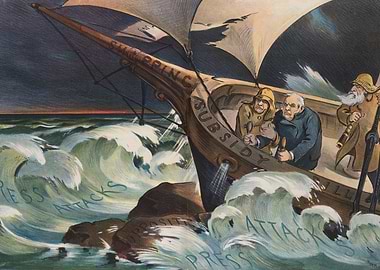 Political Cartoon of Ship in Storm