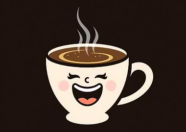 Happy Coffee Cup with Steam