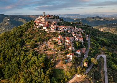 Hilltop Town at Sunset