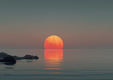 Sunset over the ocean with rocks