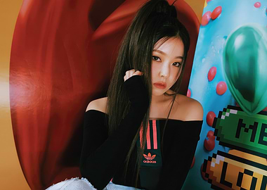 kyujin nmixx in off-the-shoulder Adidas top