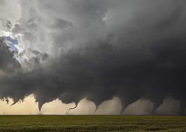 Multiple Tornadoes Over a Field