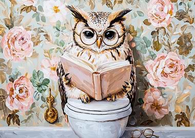 Owl Reading on Toilet