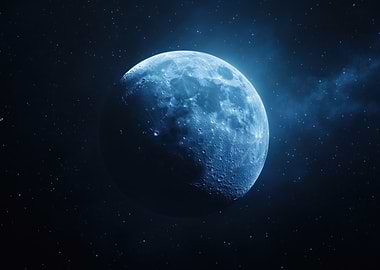 Blue Moon in Starry Night Sky