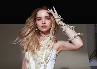 Dove Cameron in Pearls and White Dress