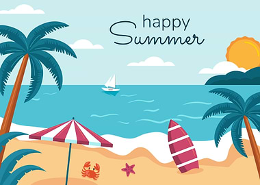 Happy Summer Beach Scene