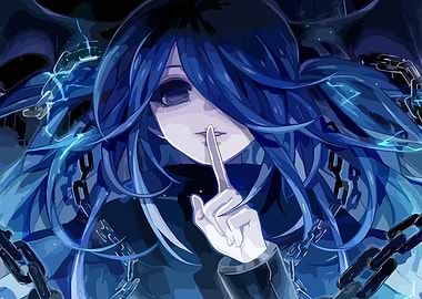 Anime Girl with Blue Hair and Chains