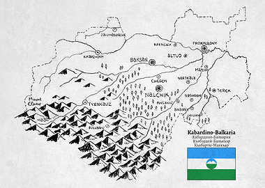 Handdrawn Map of Kabardino-Balkaria