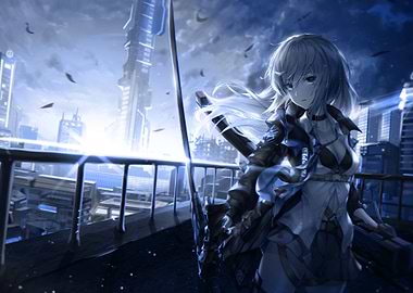 Anime Girl in Futuristic City