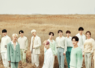 K-Pop Group Poses in Field