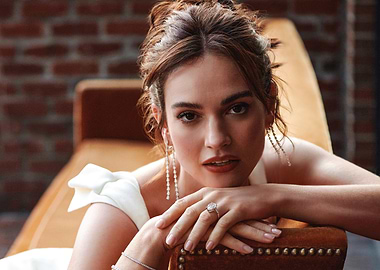Elegant lily james in White Dress with Jewelry