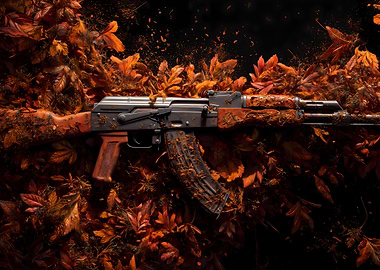 AK-47 Rifle in Autumn Leaves