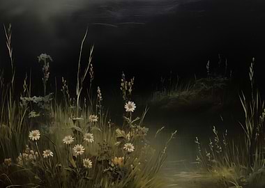 Dark Floral Landscape Art
