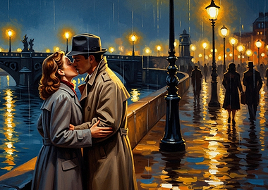 Couple kissing in the rain