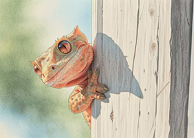 Curious Crested Gecko Peeking