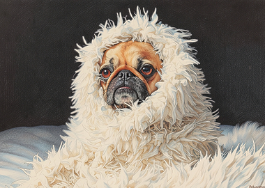 Pug Dog Wrapped in Fur