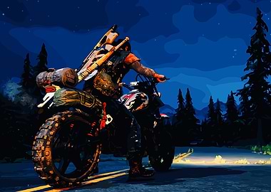 Man on Motorcycle at Night